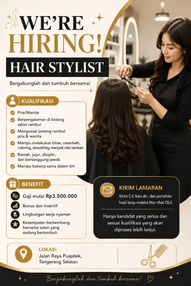 Lowongan Kerja Hair Stylist Salon - Jl. Puspitek Raya Tangsel