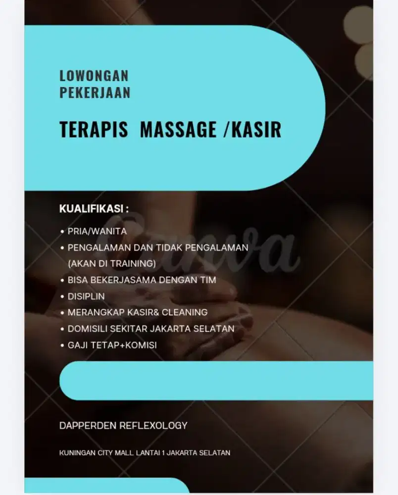 D butuhkan segera kasir&terapis massage
