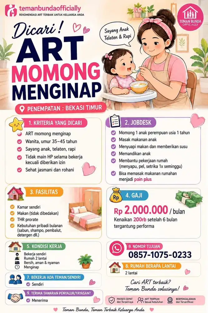 Dicari ART Momong anak menginap