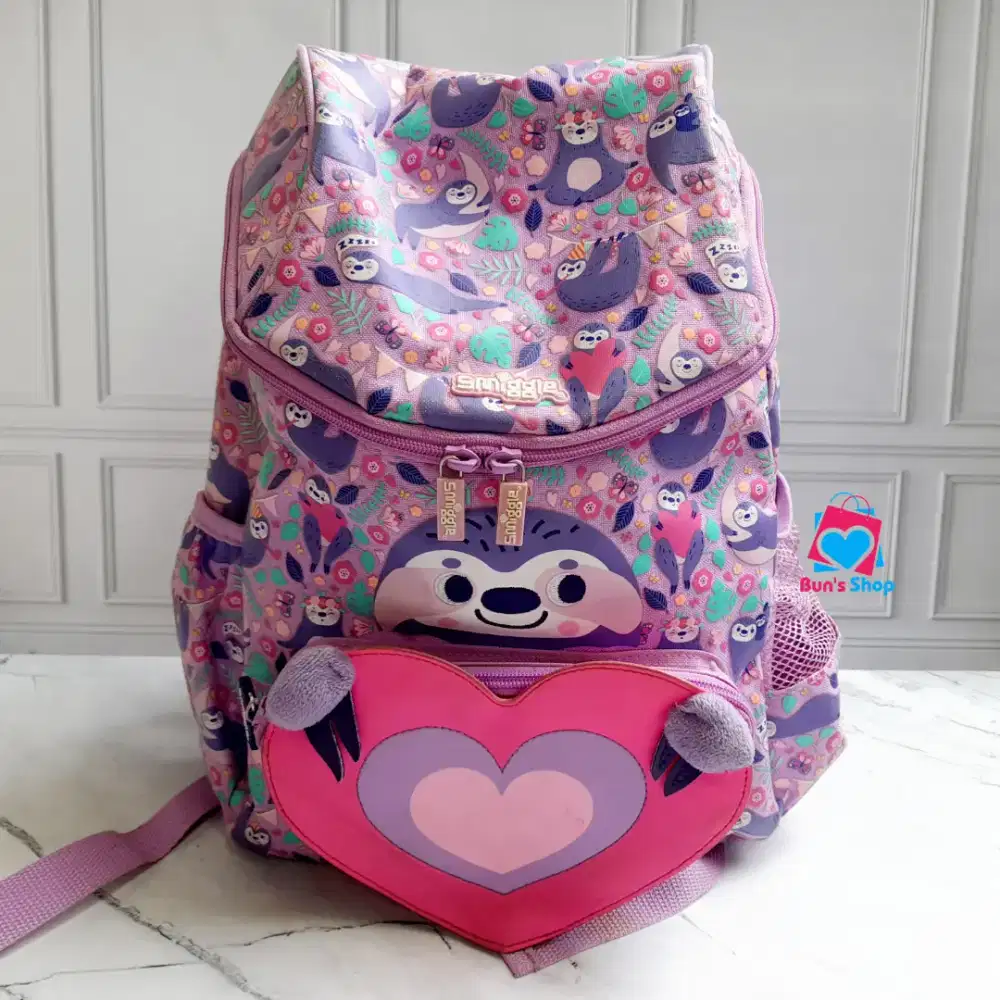 Tas Sekolah Smiggle Tema Kukang Ungu dengan Hoodie