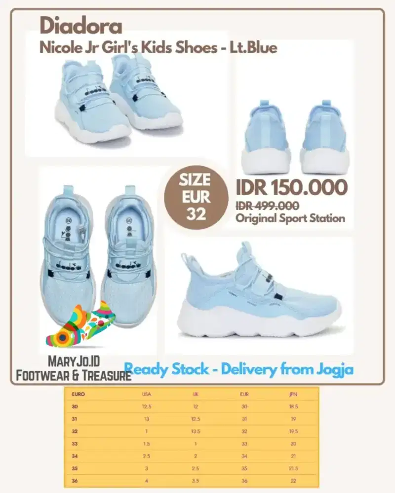 Diadora Nicole Girl's Sneakers Shoes - Blue : Size 32