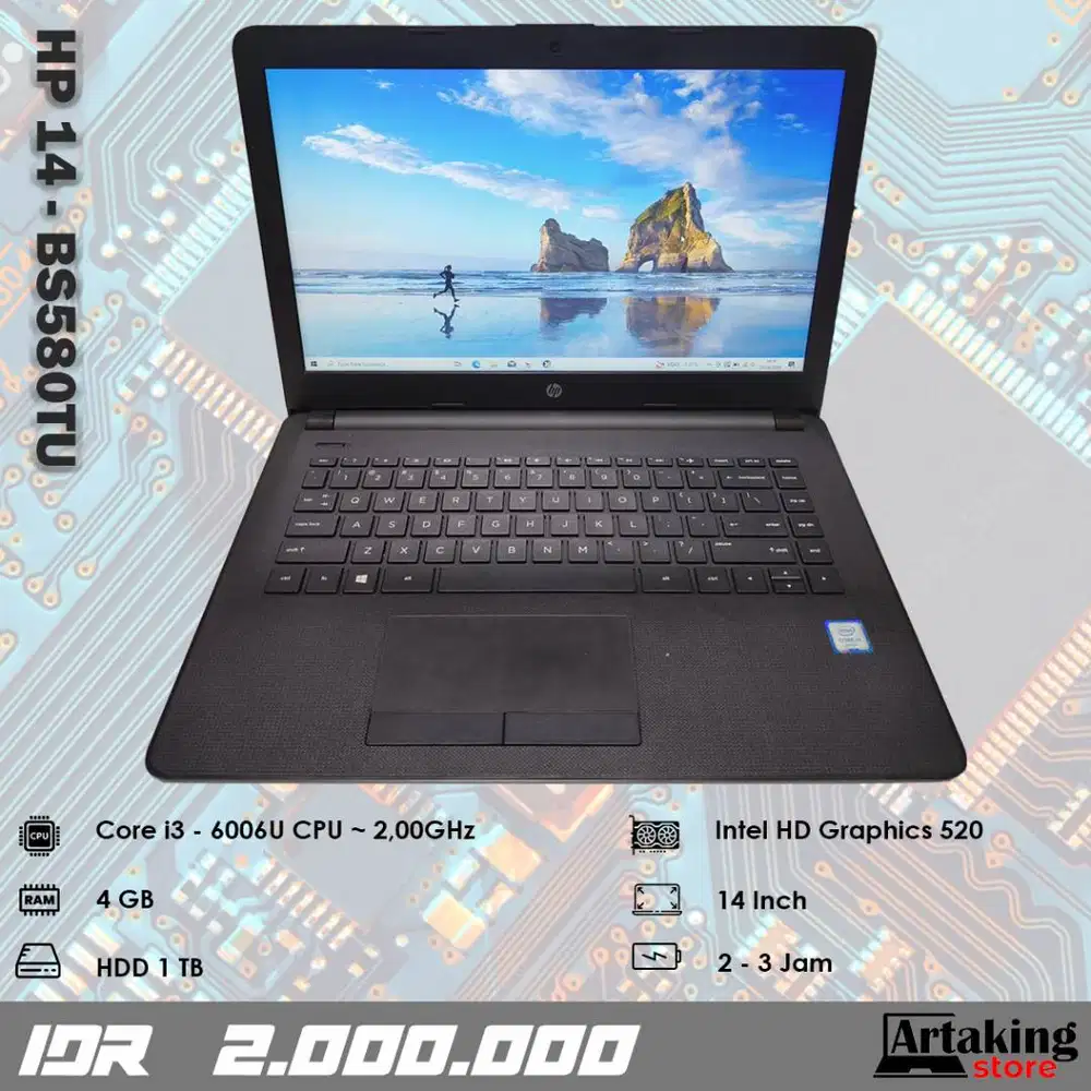Hp 14 - bs580TU - Core i3 - Gen 6 th - Ram 4 GB - Normal Siap Pakai