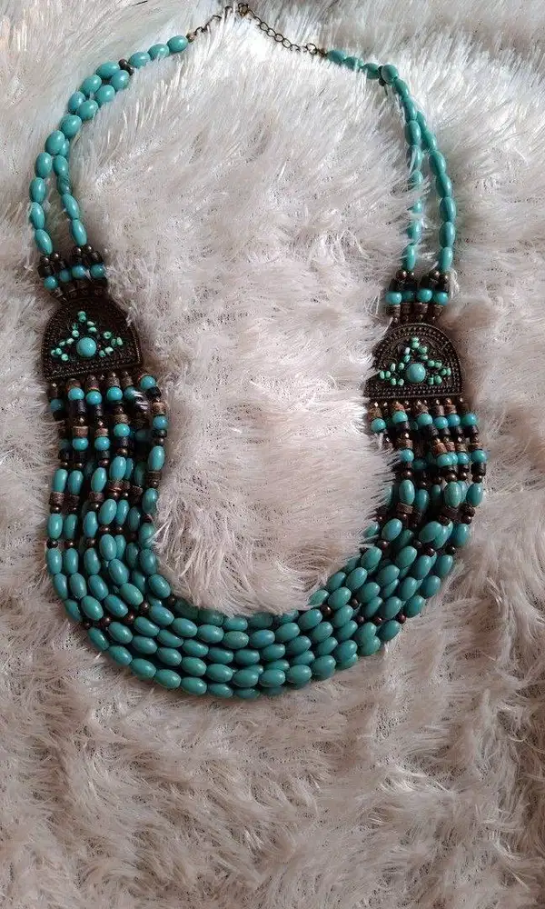 Kalung Etnik Multi-Layer Bohemian Style – Turquoise Vintage
