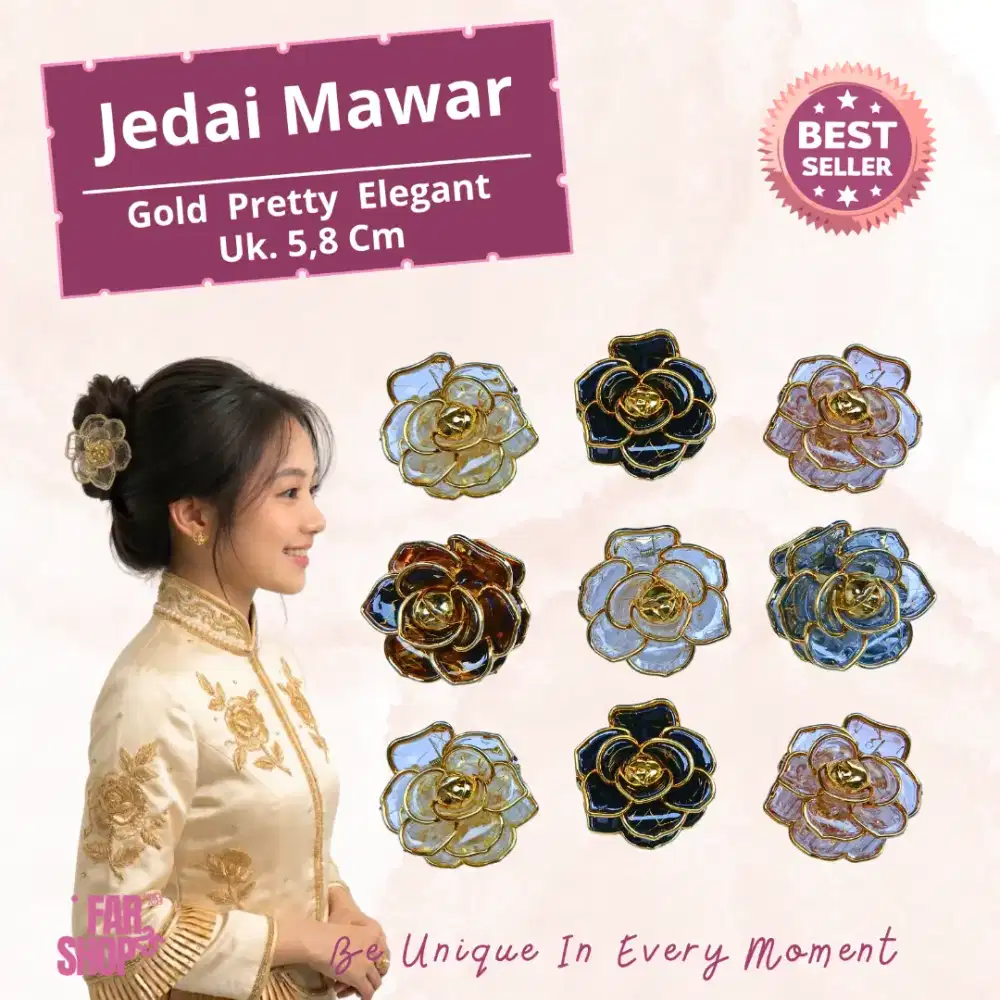 Jedai Mawar Uk. 5,8 Cm List Emas Rose Hair Claw Gold Pretty Elegan