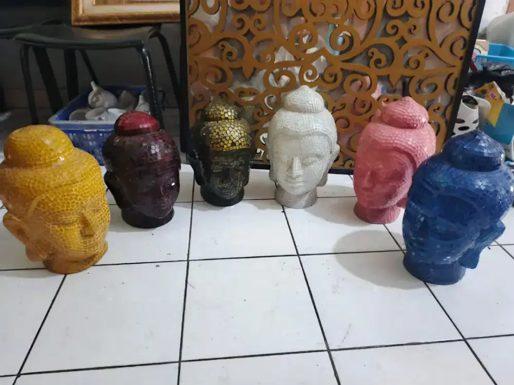 Patung Kepala Buddha Mozaik Kaca Khas Bali/Lombok Bisa Jadi Lampu Hias