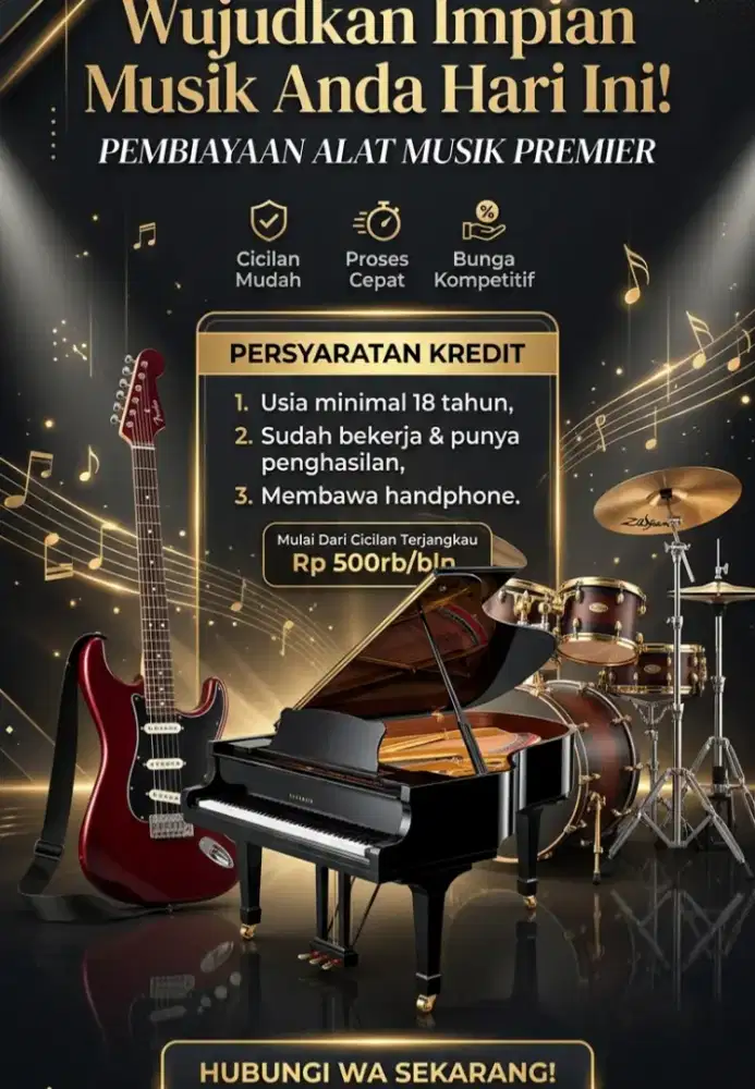 Promo Kredit alat musik by indodana finance. Bas. Gitar. Drum. Piano.