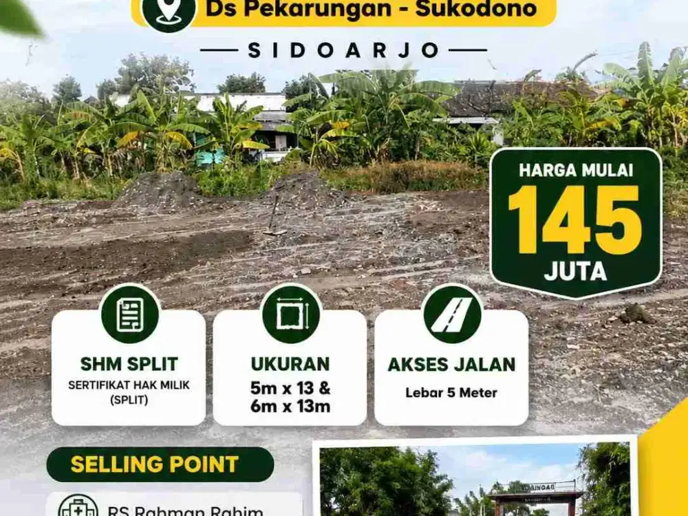 Sisa 5 Unit Tanah Kavling Pekarangan siap Bangun di Ds Pekarungan, Sukodono, Sda
