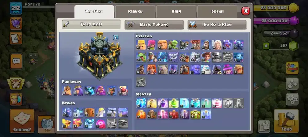 Dijual Akun COC New TH 17 max Otw ke th 18