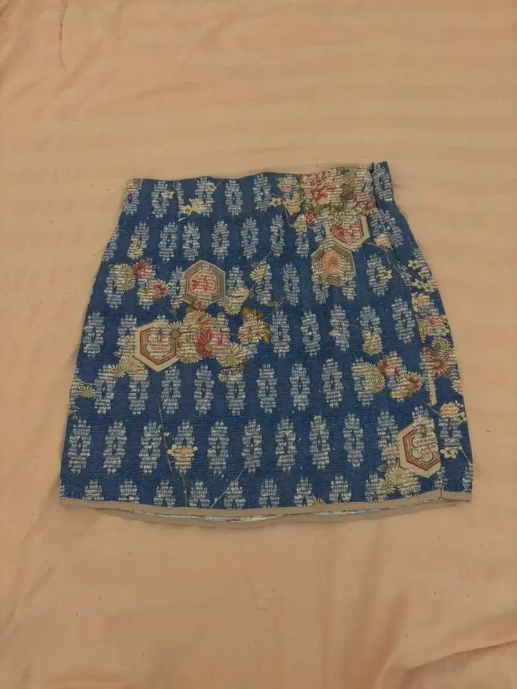 Zara Woman Vintage Retro Blue Flowers Textured Mini Skirt