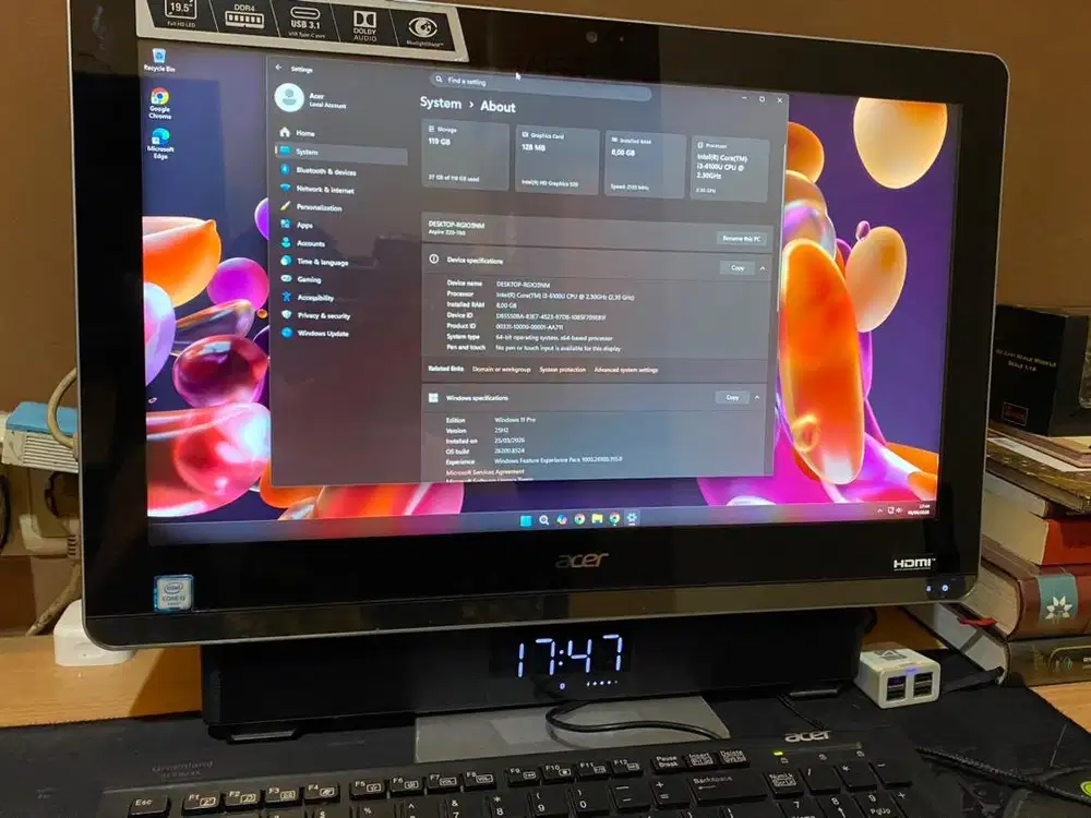 AllinOne Komputer ACER Z20 Core I3 Ram 8Gb DDR4 SSD 120Gb laptop