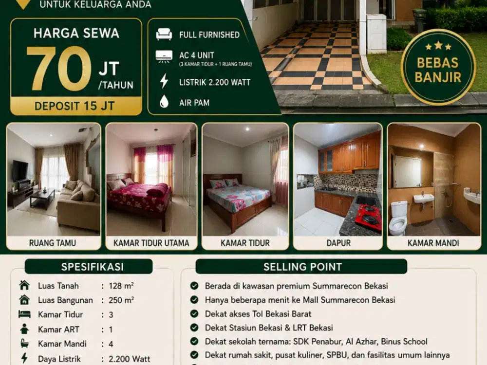 Di Sewakan Rumah di Cluster Magnolia Summarecon Bekasi  ( Full Furnished )