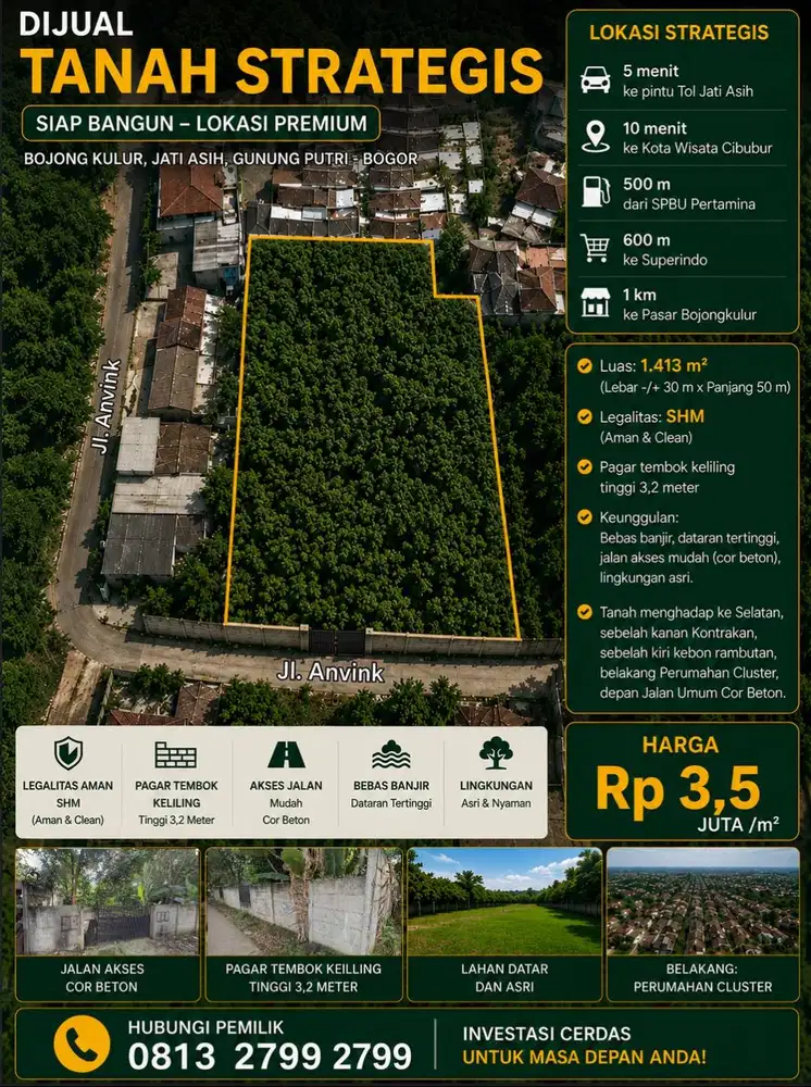 INVESTASI TANAH KAVLING CUMAN 5 MENIT DARI TOL JATIASIH