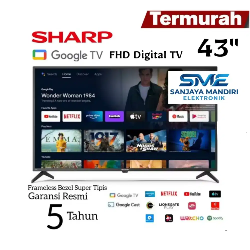 SHARP LED Google TV FHD 43 Inch Neflix Youtube 4T-C43GH300I Digital TV