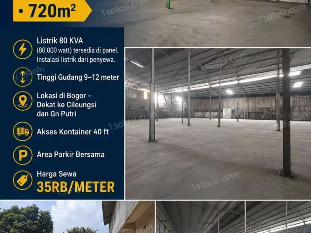 disewakan gudang 1550m2-gunung putri akses kontainer 40ft