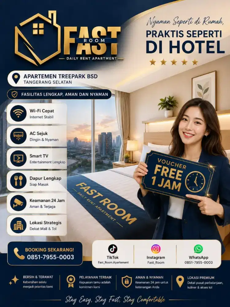 Claim Voucher Free 1 jam, Sewa Apartmen Harian Treepark BSD