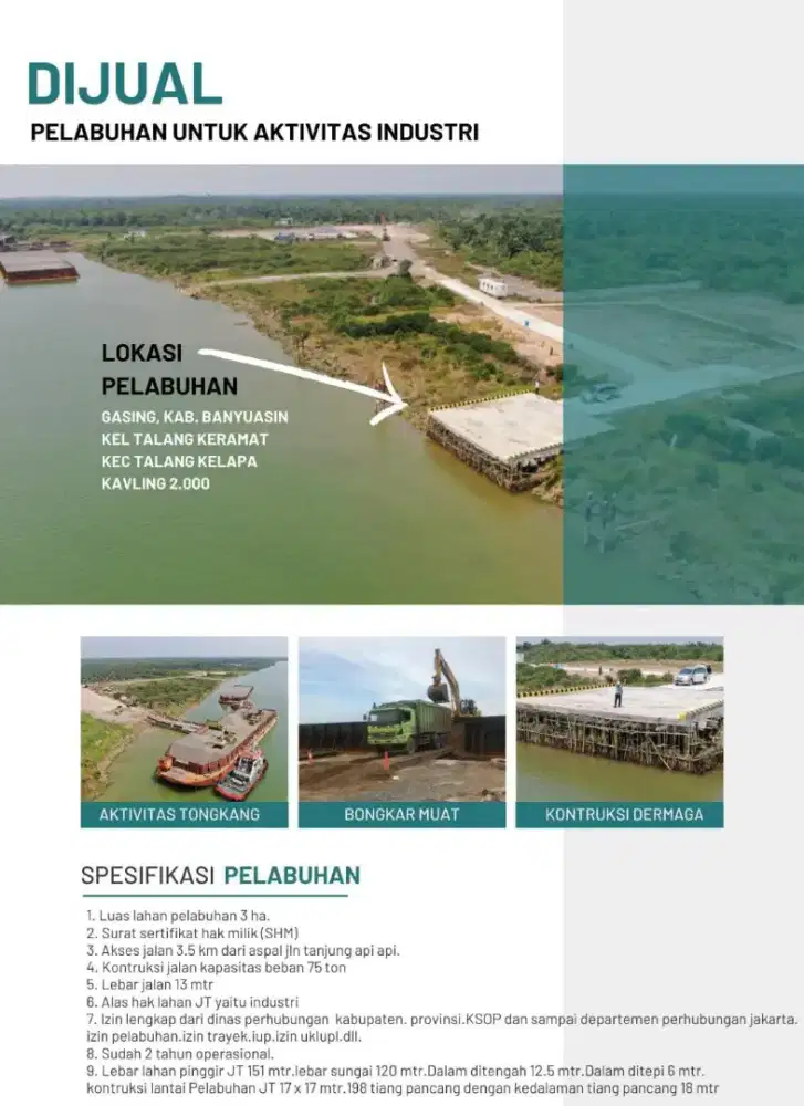 Dijual Pelabuhan, Gasing, Talang Kelapa, Banyuasin, Sumatera Selatan