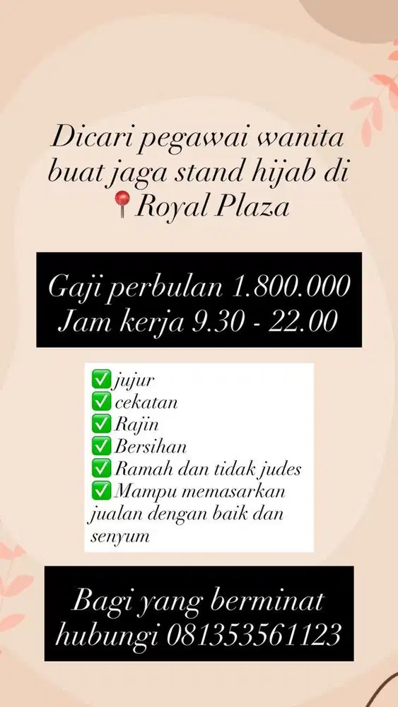 Dicari cepat SPG buat jaga stand hijab