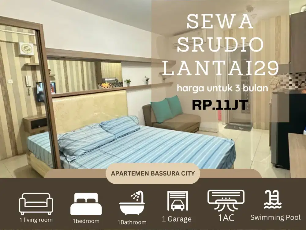 sewa studio atas mall full furnished apartemen bassura city