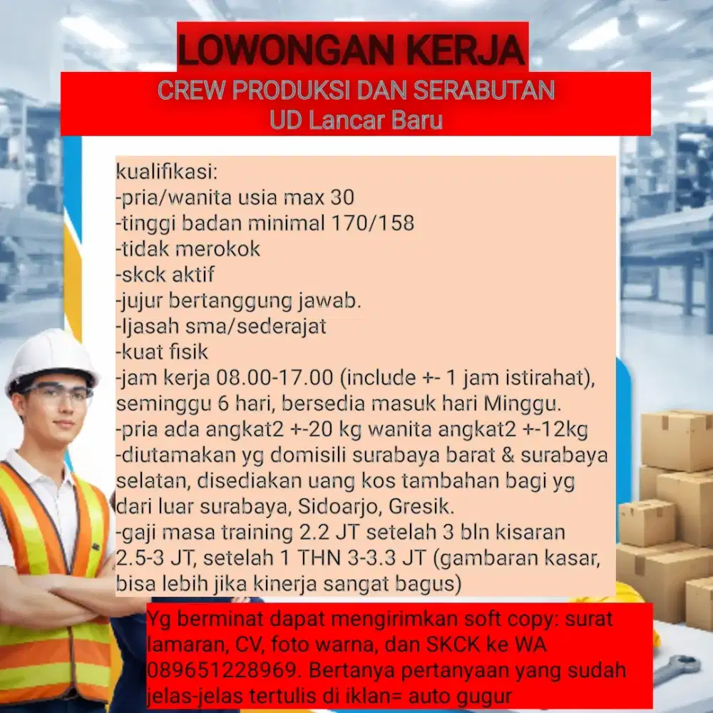 Lowongan packing dan operator produksi