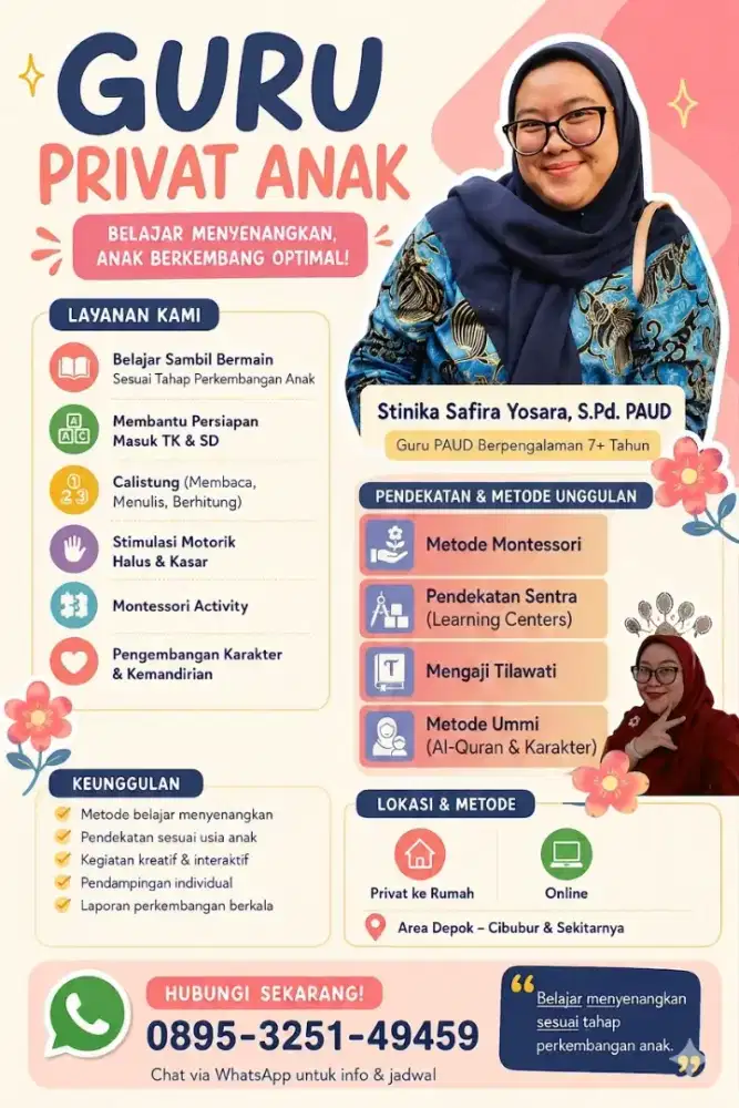 Guru Privat Calistung, Mengaji, & Stimulasi Anak Usia Dini