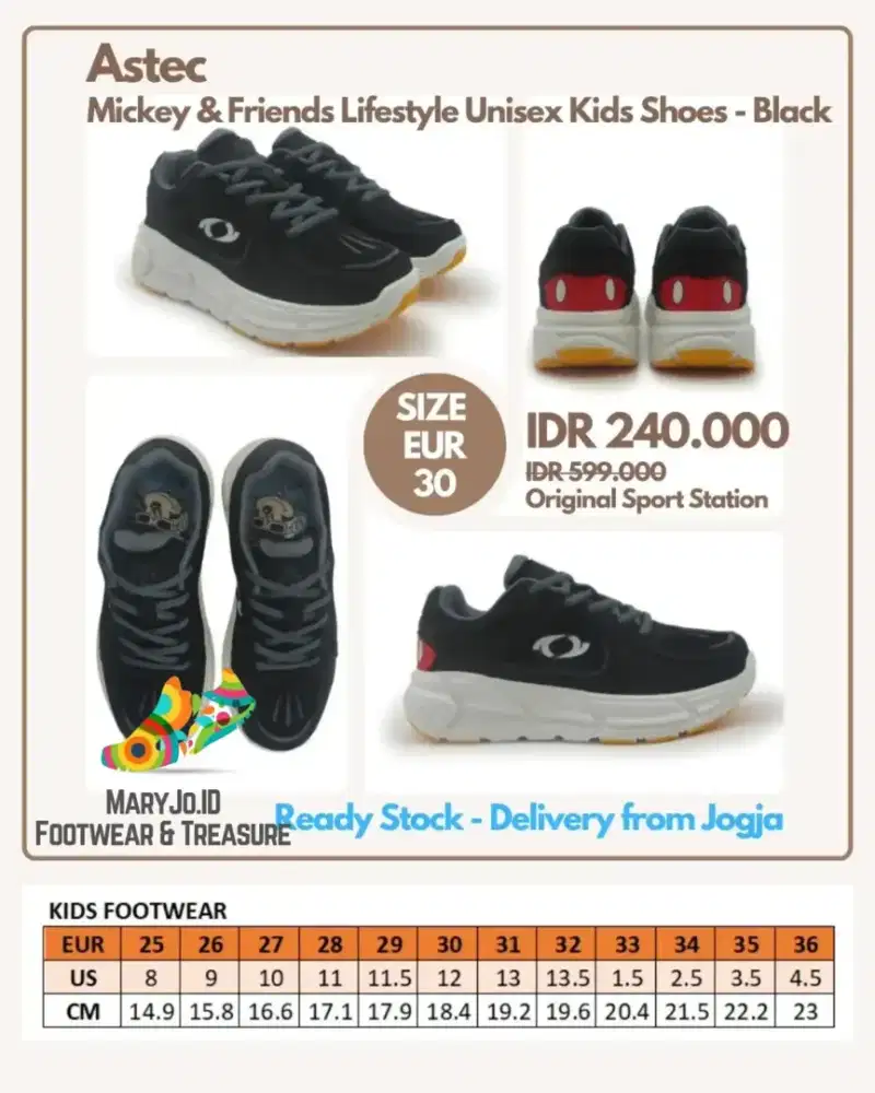 Astec Mickey & Friends Lifestyle Unisex Kids Shoes - Black : Size 30