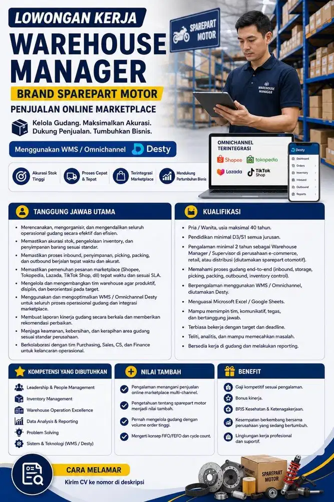 LOWONGAN KERJA MANAGER GUDANG WAREHOUSE MANAGER