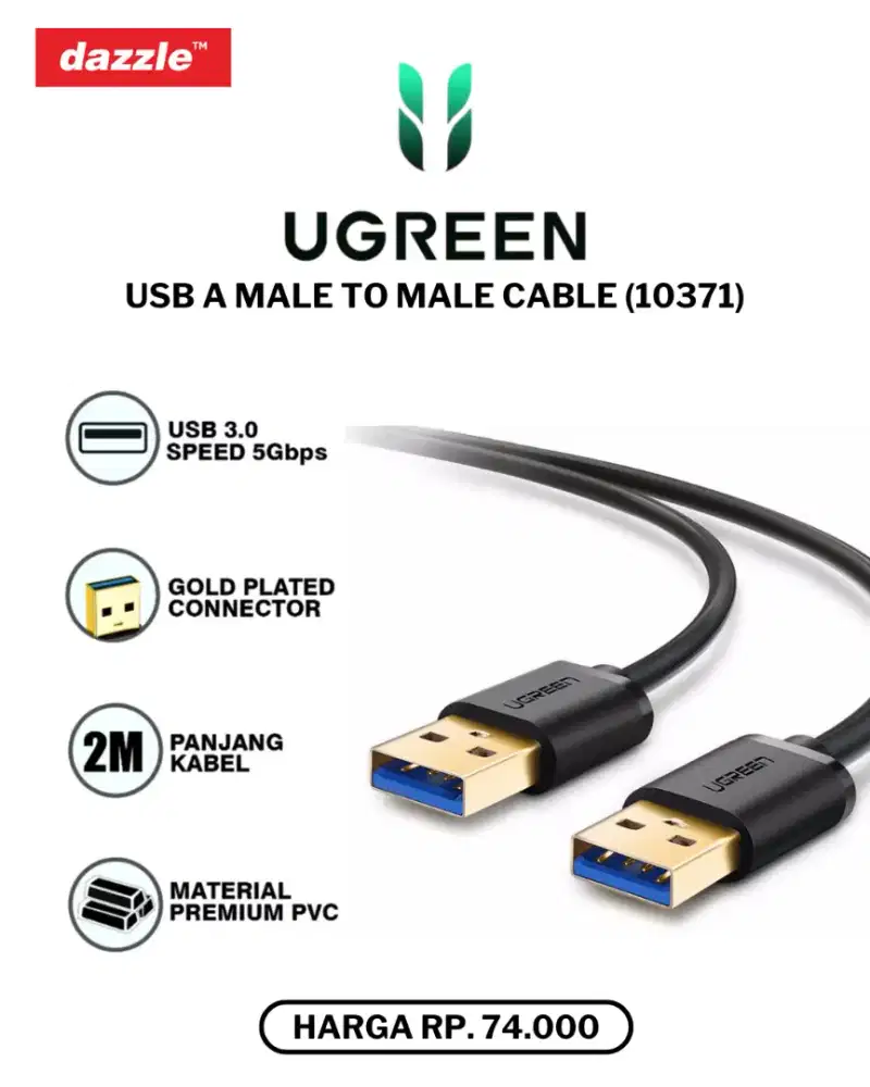 UGREEN USB MALE TO MALE 3.0 2M CABLE (10371)