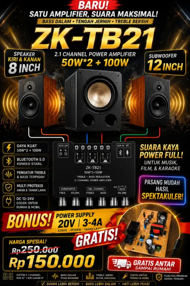 Amplifier zk tb21 subwoofer gratis adaptor 20v 3-4A
