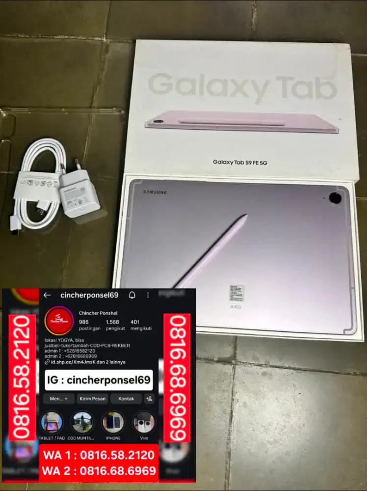 Jual tab SAMSUNG TAB S9 fe 5g bisa SIM grns resmi fullset original