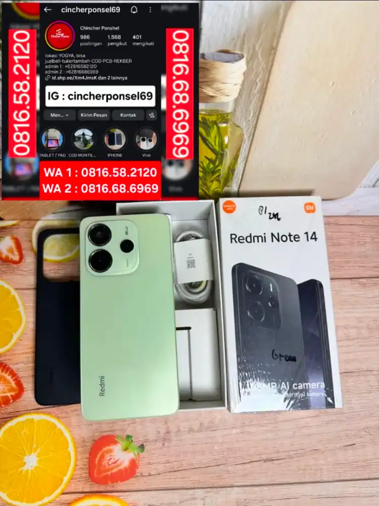 Jual hp likenew REDMI NOTE 14 8/256 istimewa BH 100% siklus 6x