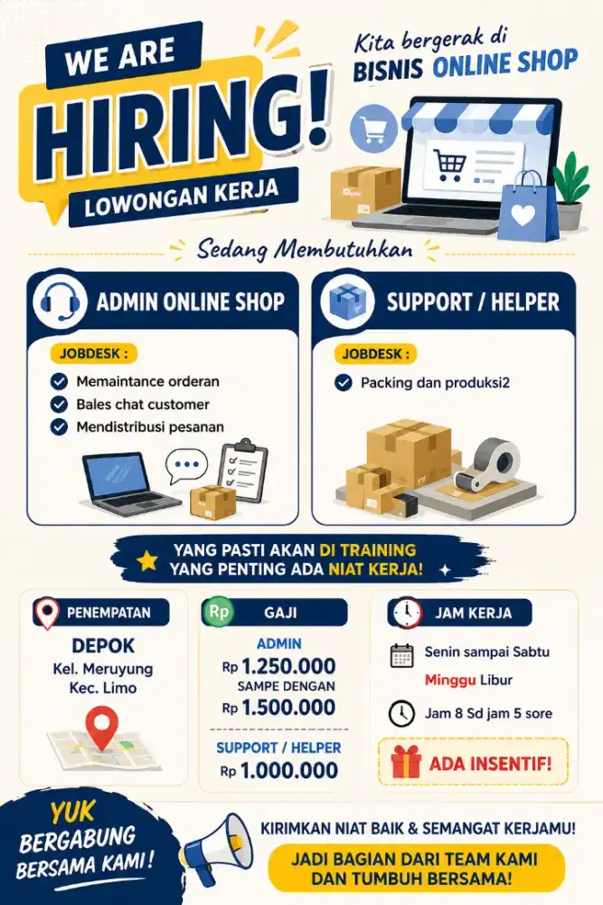 DI BUTUKAN SEGERA BAGIAN ADMIN DAN PACKING