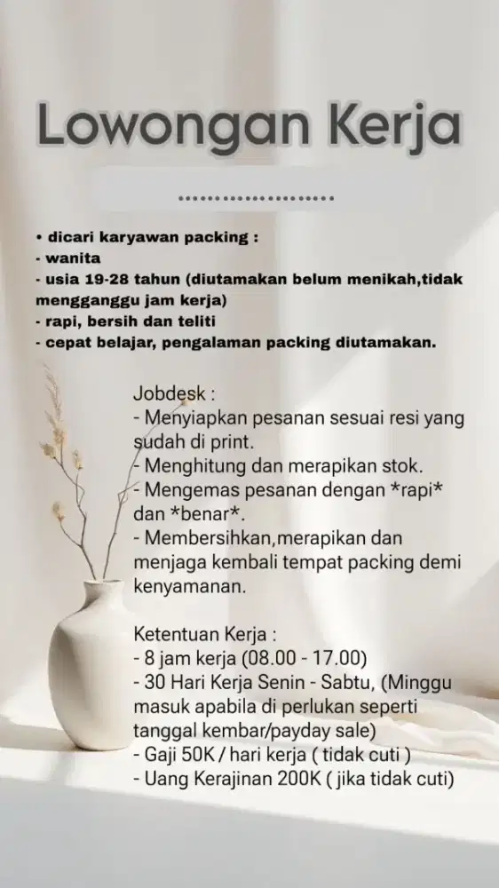 Karyawan packing khusus wanita