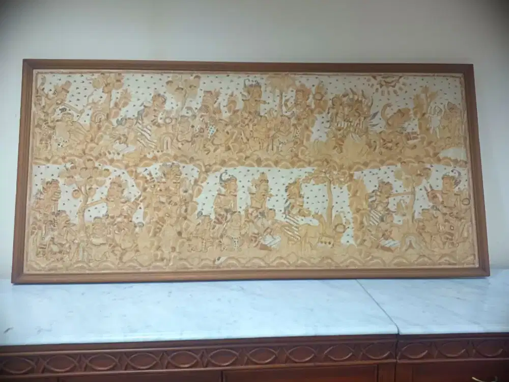 Lukisan Bali Wayang Monokrom Kamasan Pigura 180x86cm