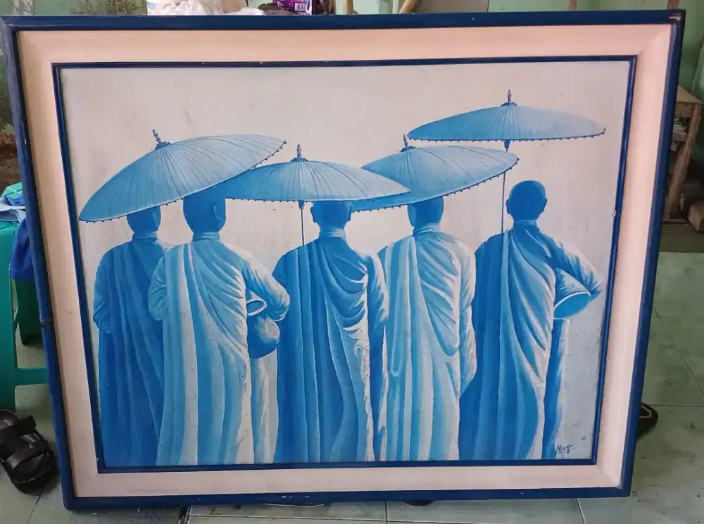 Lukisan canvas koleksi 5 Biksu Berpayung tahun 2006 Bali Bagus
