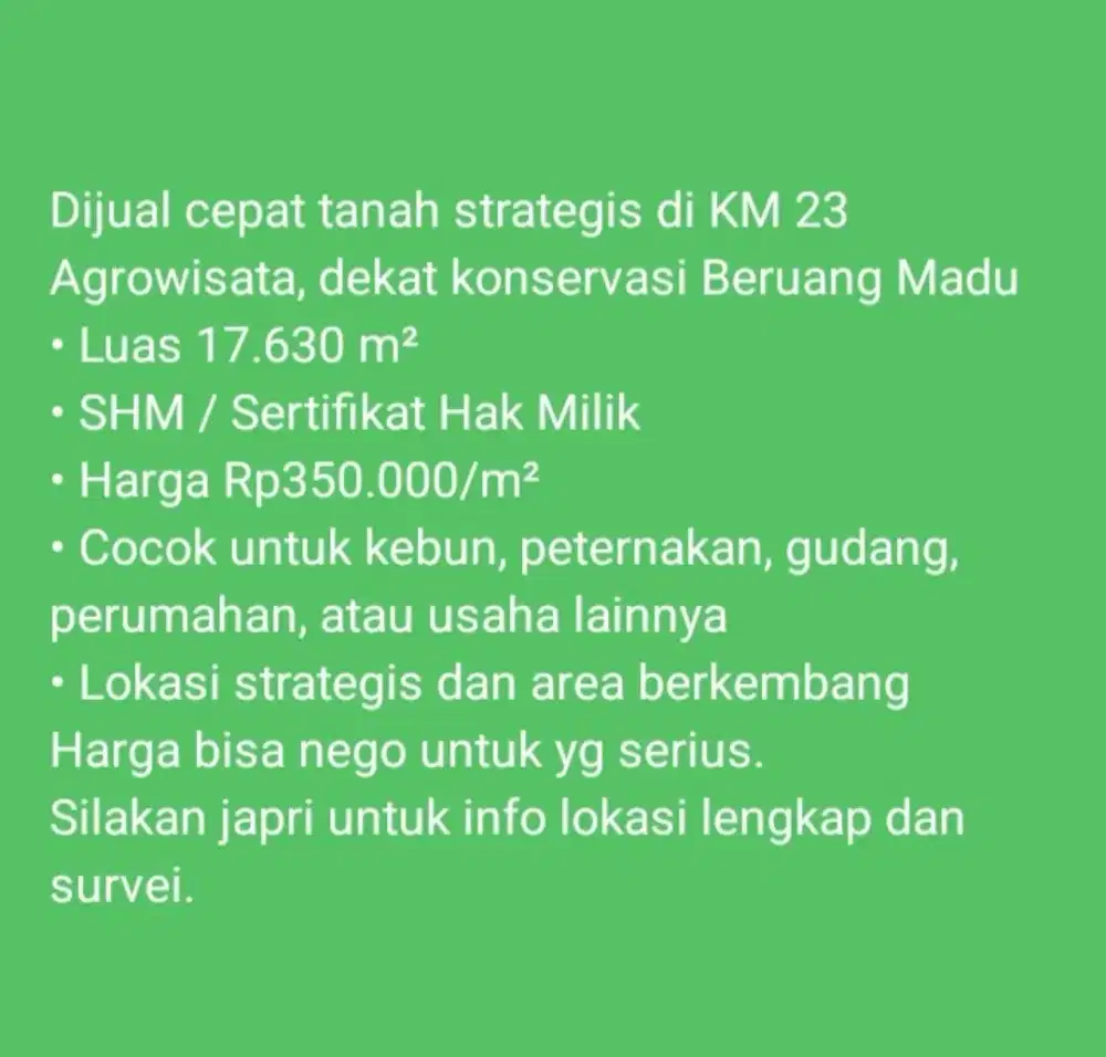 Tanah Dijual Cepat