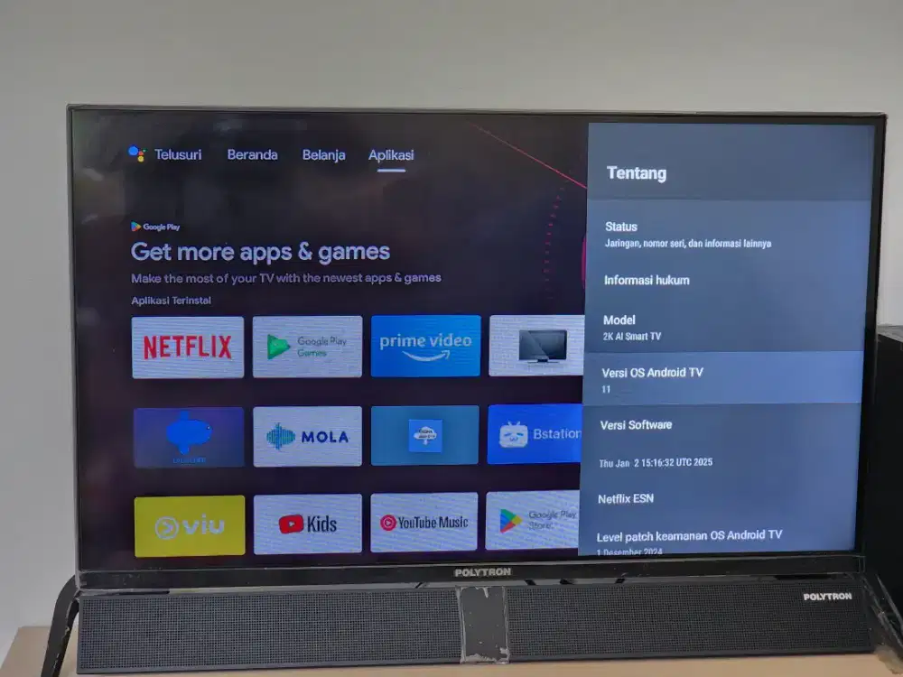 android tv 32inc soundbar plus subwoofer polytron like new