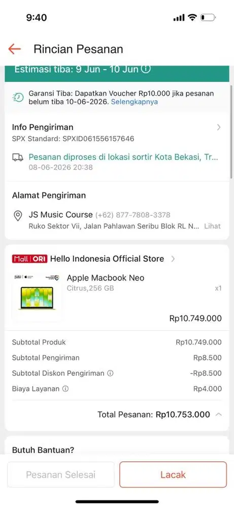 Macbook Neo Citrus 256gb, masih sealed