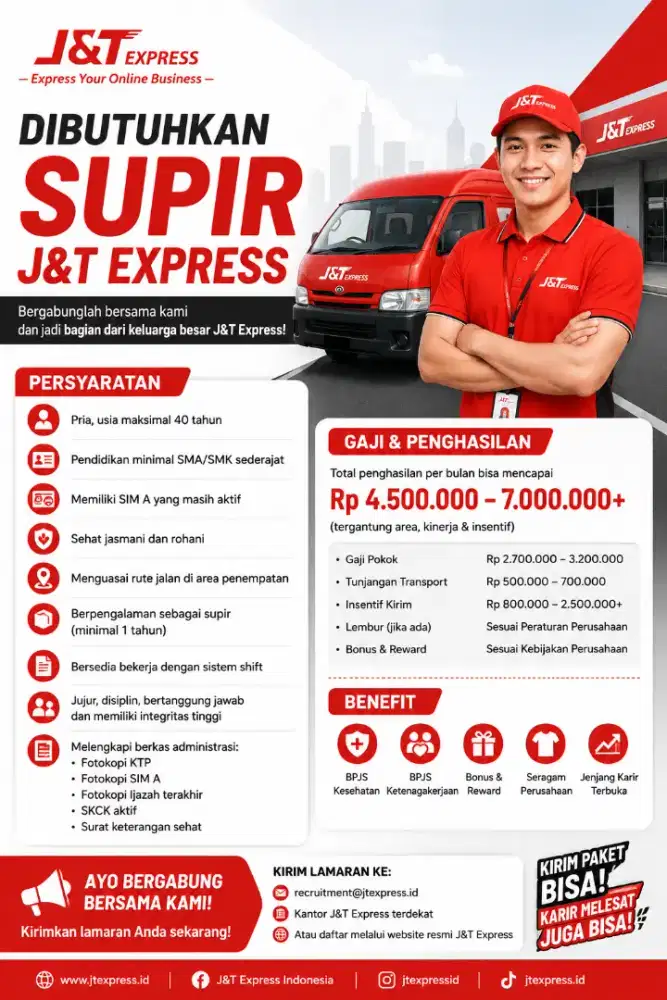 LOWONGAN KERJA SUPIR J&T EXPRESS 2026 Gaji Menarik • Bonus Insentif