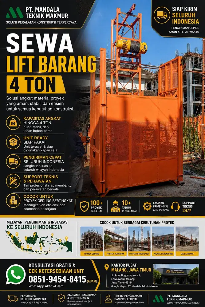 Sewa Lift Barang untuk kontruksi Bartinngkat siap kirim Harga kompetit