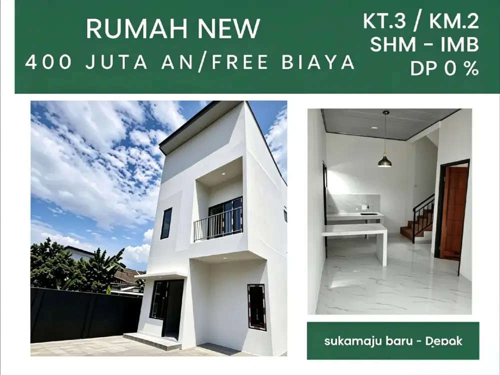 Hunian New 2 Lantai Dp Min 0% di Sukamaju Baru Tapos Depok Dekat Pasar Cisalak