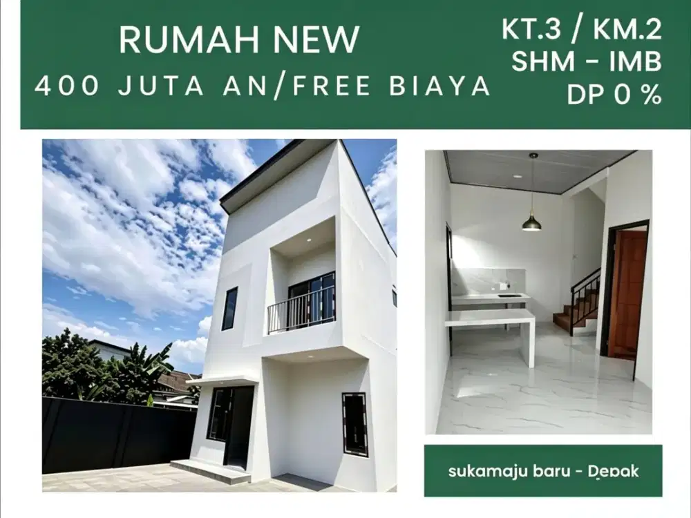 Hunian New 2 Lantai Dp Min 0% di Sukamaju Baru Tapos Depok Dekat Pasar Cisalak