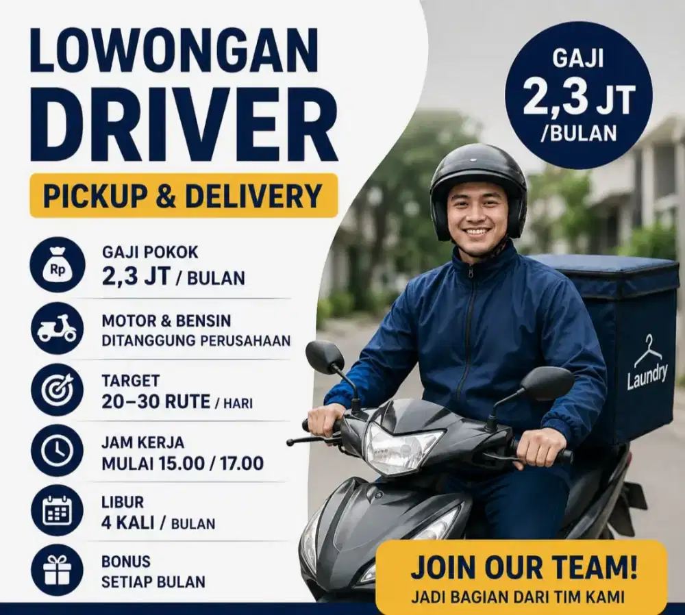 LOWONGAN KERJA DRIVER PICKUP & DELIVERY LAUNDRY