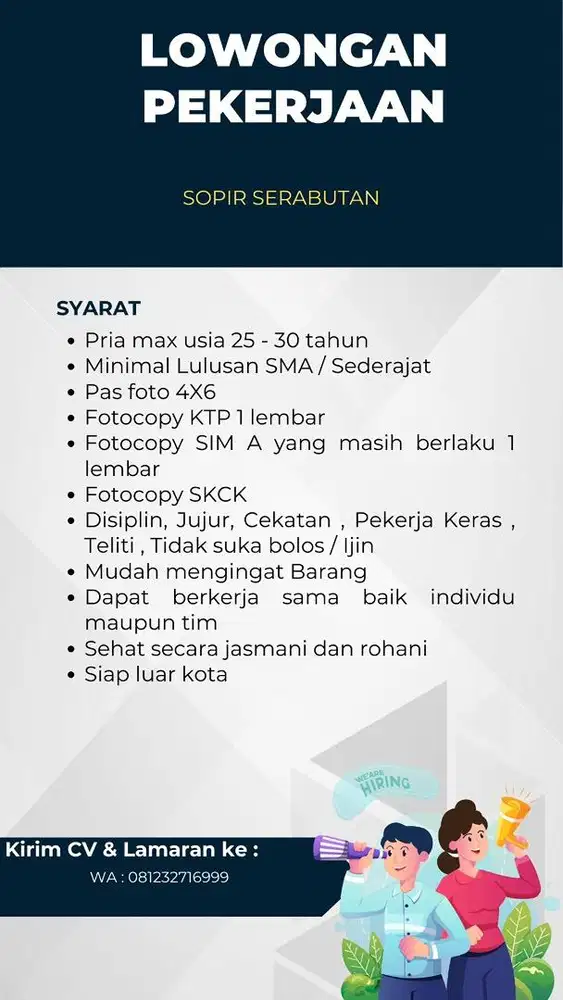 DIBUTUHKAN SEGERA DRIVER SIM A