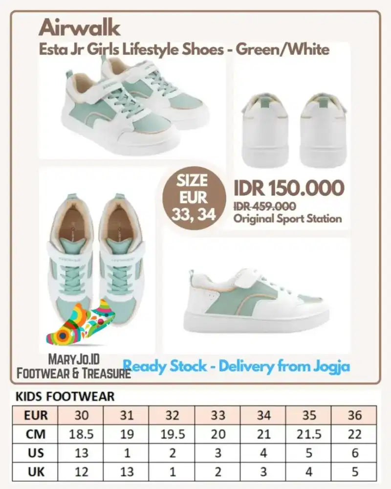 Airwalk Esta Jr Girls Lifestyle Shoes - Green/White : Size 33, 34