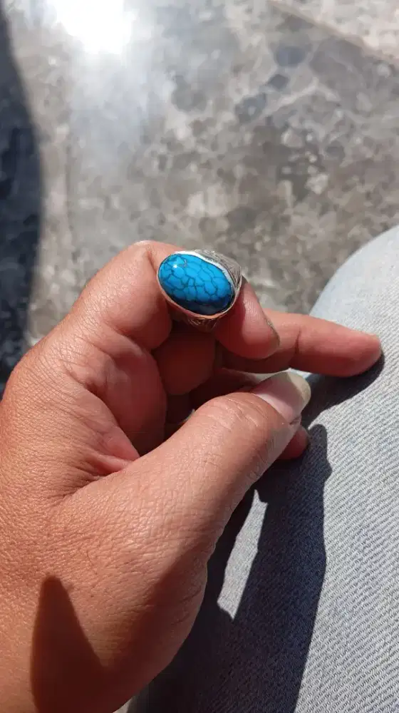 Cincin perak 925 batu pirus langka Natural