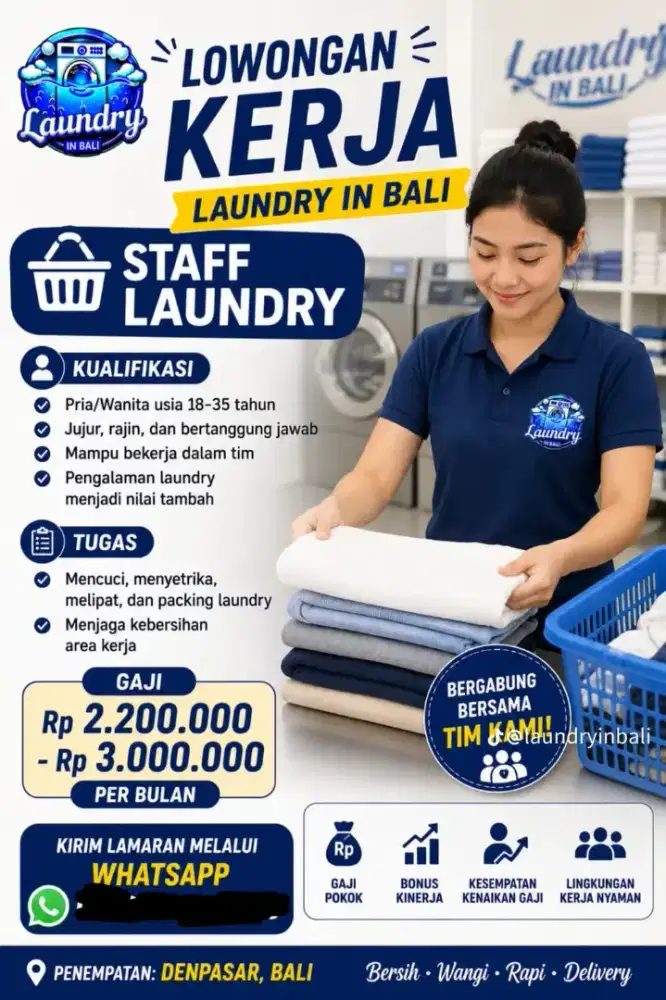LOWONGAN KERJA STAFF LAUNDRY – DENPASAR, BALI