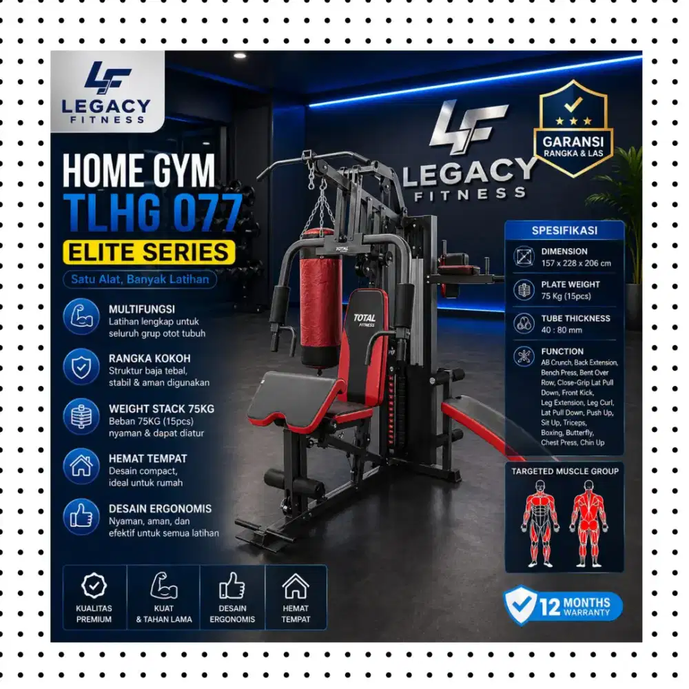 Multigym 3 sisi TLHG-077 dengan sandsack alat fitnes HHF-689