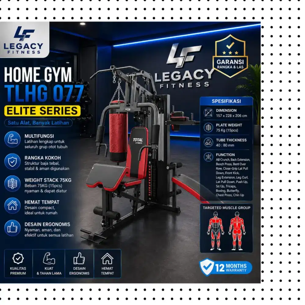 Multigym 3 sisi TLHG-077 dengan sandsack alat fitnes HHF-689
