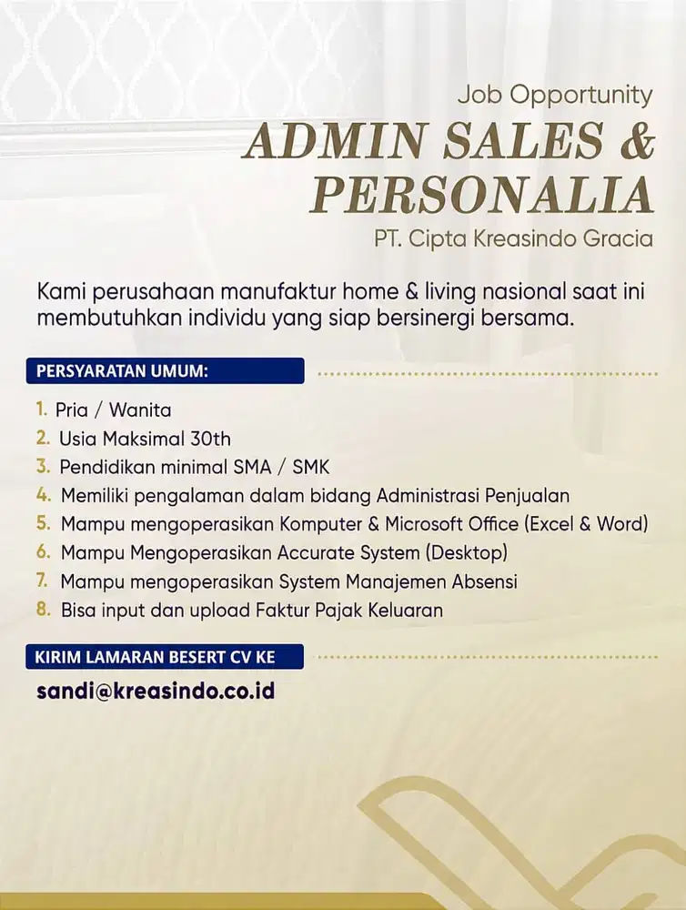Staff Sales Admin & Personalia