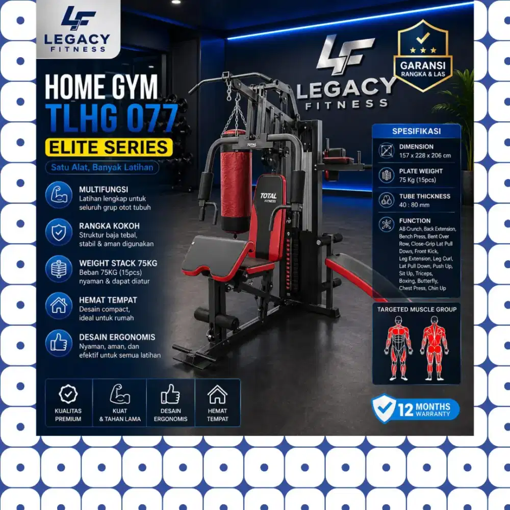Multigym 3 sisi TLHG-077 dengan sandsack alat fitnes HHF-689